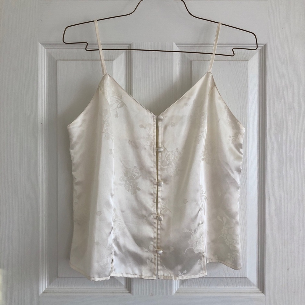 Valerie Stevens floral cream satin slip tank top size Large